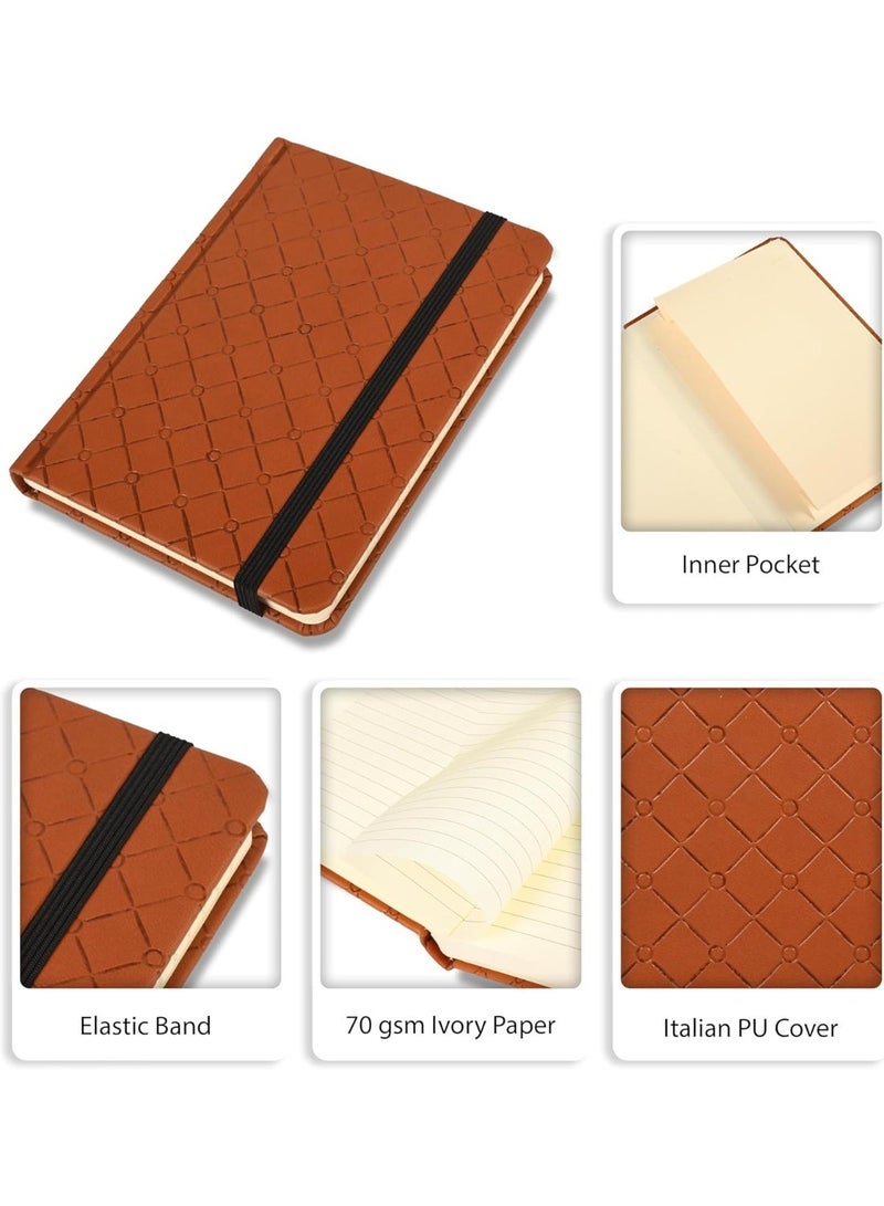 FIS® Executive Notebook, Italian PU Materials, A6 Size(105x148mm,) Round Corners, 96 Sheets, Single Ruled, 70gsm Italian Ivory Paper with Elastic Band Closure, 1 Piece, Brown Color-FSNBEXA6BRD2 - Image 4